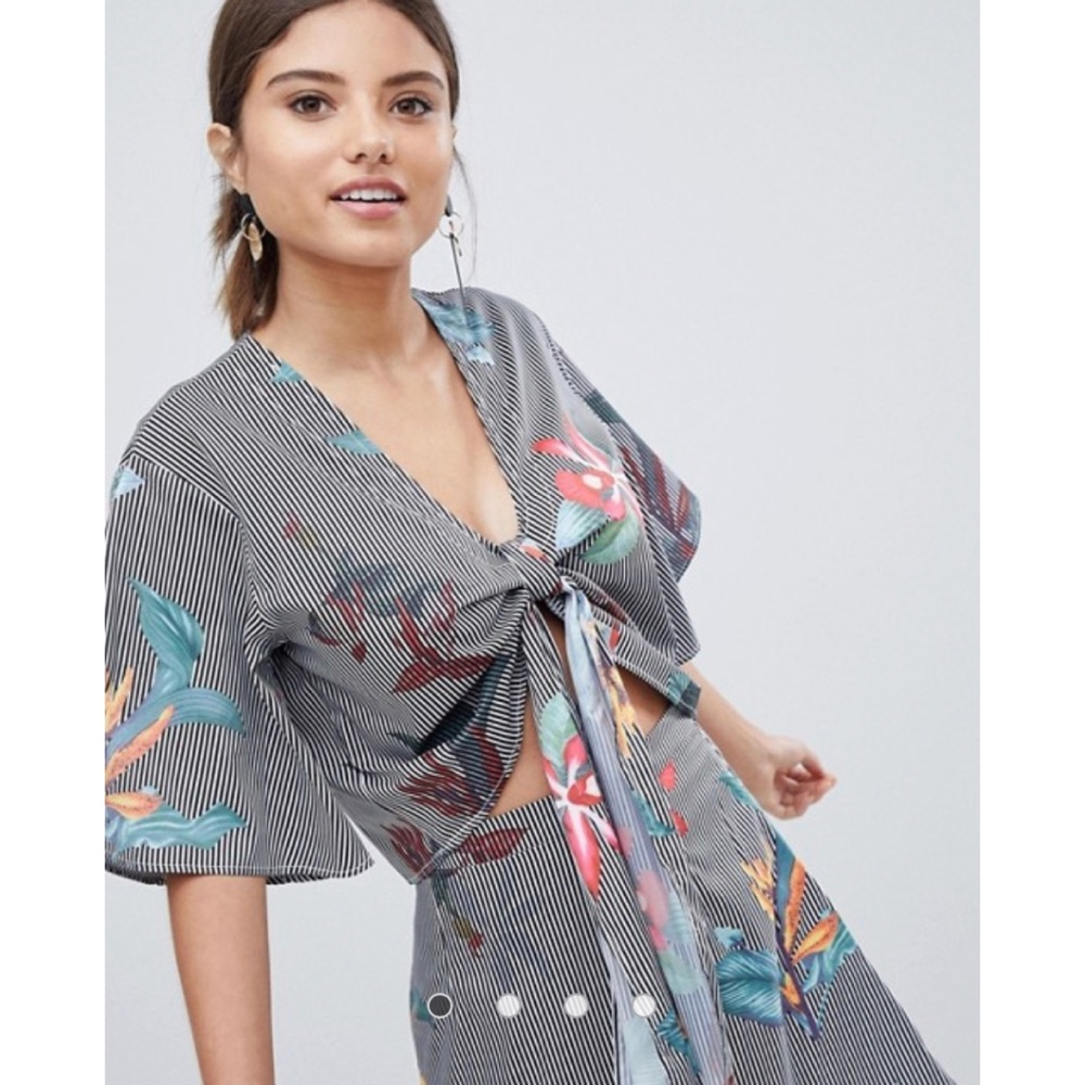 Floral Striped Blouse & Skirt Set